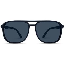 Square Polarized Modern Square Aviator Sunglasses for Men - Navy Blue Frame/Black Lens - CM18IGLIIKW $19.54