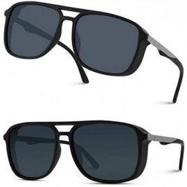 Square Polarized Modern Square Aviator Sunglasses for Men - Navy Blue Frame/Black Lens - CM18IGLIIKW $19.54