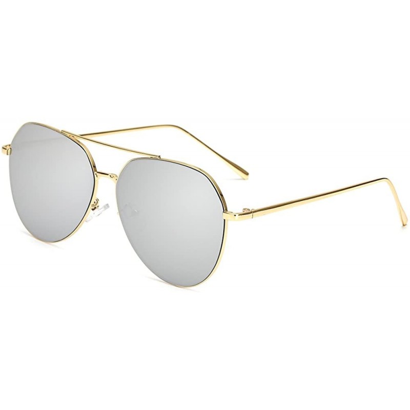 Sport Oversized Aviator Sunglasses Mirrored Flat Lens for Men Women UV400 Y3980 - Silver - C918QADYSIZ $9.12