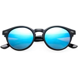 Oversized Vintage Round Polarized Sunglasses for Women Men Horn Rimmed Circle Mirrored Lens Sun Glasses(Black/Blue Mirror) - ...