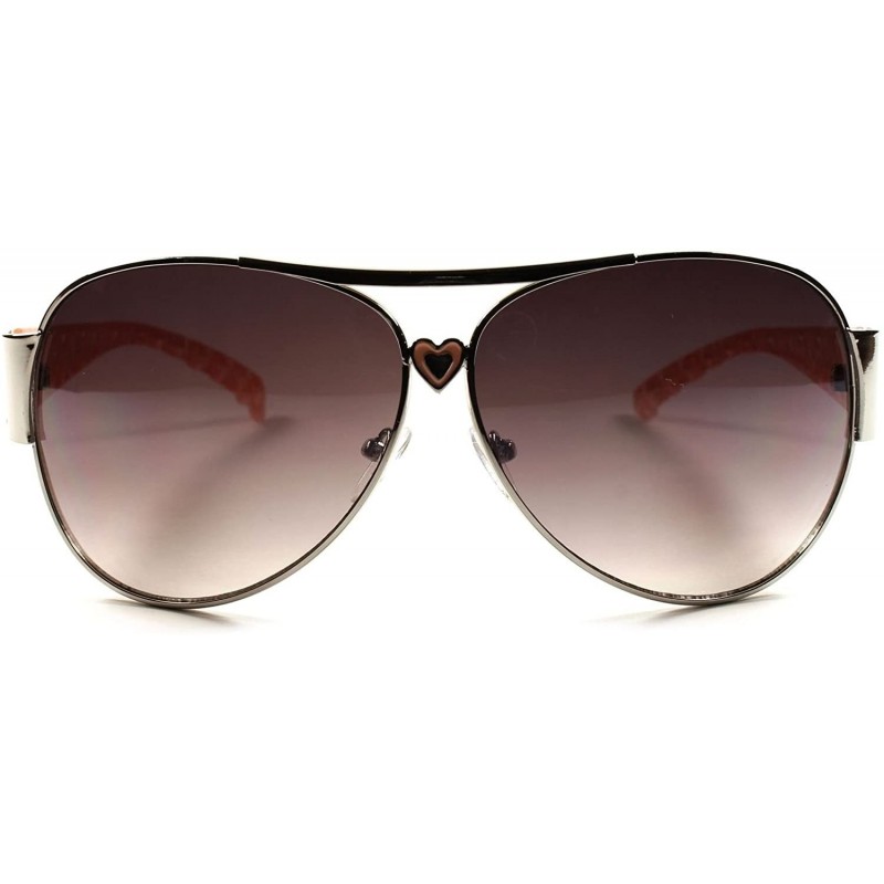 Aviator Stylish Designer Heart Shape Arm Sexy Womens Aviator Sunglasses - Silver / Pink - C718XHZ9H3Y $7.85
