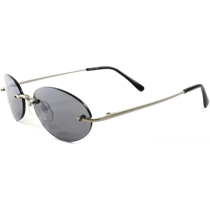 Round Rimless Classic Old Vintage Retro Indie Mens Womens Round Oval Sunglasses - Silver 2 - C8189AMULYS $13.41