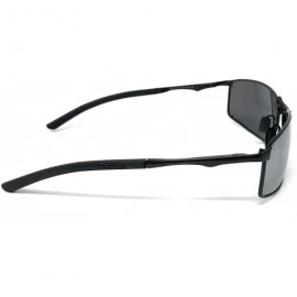 Rectangular Polarized Metal Frame Sport Sunglasses for Men Spring Hinge Temples UV400 Protection - Black- Silver Polarized - ...