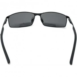 Rectangular Polarized Metal Frame Sport Sunglasses for Men Spring Hinge Temples UV400 Protection - Black- Silver Polarized - ...