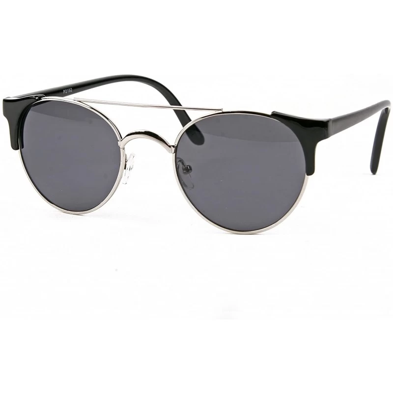 Round Metal Round Sunglasses P2192 - Black-smoke Lens - CZ125UM3PWJ $22.26