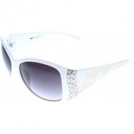 Oversized Women's Sunglasses Designer Fashion Rhinestone Vintage Floral Eyewear - White - CD11Q12151B $26.49