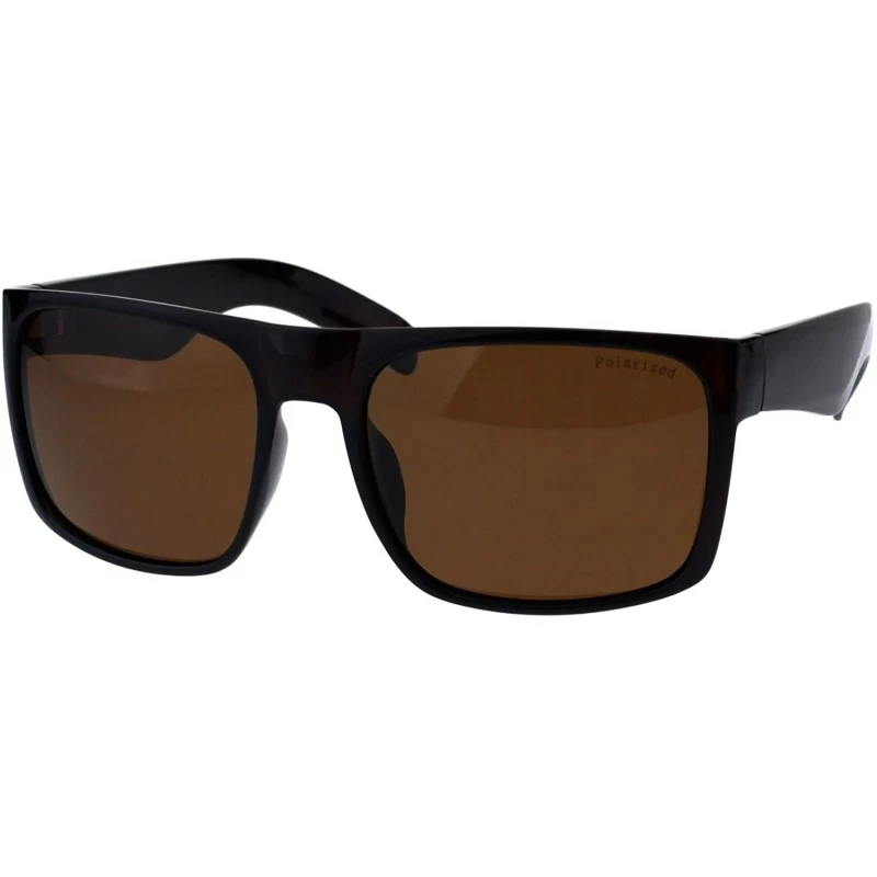Sport No Glare Polarized Lens Flat Top Hipster Plastic Horn Rim Sunglasses - All Brown - CT18EGW9H02 $11.38