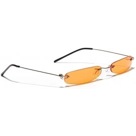 Rimless Narrow Rectangle Sunglasses Women Tiny Rimless Sun Glasses For Men Frameless - Clear Orange - CW18IDC65TG $11.04