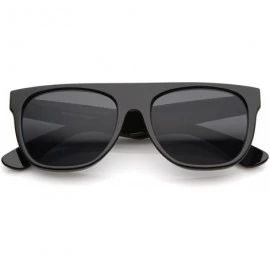 Aviator Modern Super Flat-Top Wide Temple Horn Rimmed Sunglasses 55mm - Shiny Black / Smoke - C712MYDN1X9 $19.02