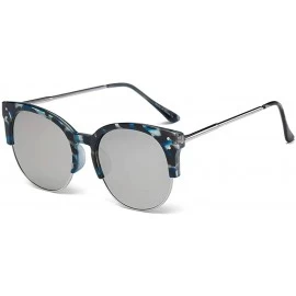 Aviator Women's Retro Fashion Designer Half Frame Round Cateye Sunglasses - Silver/Blue Tortoise - CW18RAZCUEL $35.07