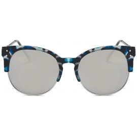 Aviator Women's Retro Fashion Designer Half Frame Round Cateye Sunglasses - Silver/Blue Tortoise - CW18RAZCUEL $16.37