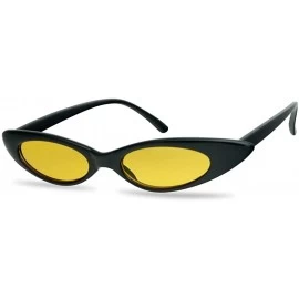 Round Retro Slim Vintage Wide Oval Cat Eye Pointy Small Thin Clout Sunglasses Mod Chic Shades - Black Frame - Yellow - CS18G4...