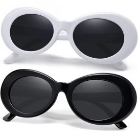 Oval Polarized Sunglasses for Women Men - Retro Clout Sun Glasses with Oval Thick Frame - Black+white - CZ199UNRY7Q $28.84
