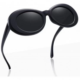 Oval Polarized Sunglasses for Women Men - Retro Clout Sun Glasses with Oval Thick Frame - Black+white - CZ199UNRY7Q $18.73