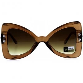 Oversized Womens Pearl Jewel Thick Plastic Butterfly Designer Fashion Sunglasses - Brown - CP18GLACIQH $14.30