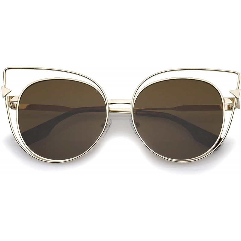 Cat Eye Oversize Metal Cutout Frame Arrow Accent Flat Lens Cat Eye Sunglasses 57mm - Gold-gold / Brown - CB12NRWQ5DD $7.94