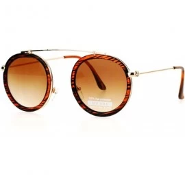 Round Bridgeless Metal Flat Top Round Mirrored Double Frame Retro Sunglasses - Tortoise Brown - CN12EPTIESN $20.74