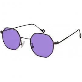 Square Retro Chic Octagon Shaped Metal Sunglasses w/Flat Lens M5112-FL - Gunmetal/Purple Lens - C7185Q0SCS0 $25.06