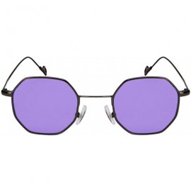 Square Retro Chic Octagon Shaped Metal Sunglasses w/Flat Lens M5112-FL - Gunmetal/Purple Lens - C7185Q0SCS0 $15.79