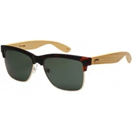 Square Vintage Horn Rimmed Square Sunglasses for Men Women with Metal Accent Real Wood Bammbo Arm - C918UME86UD $13.37