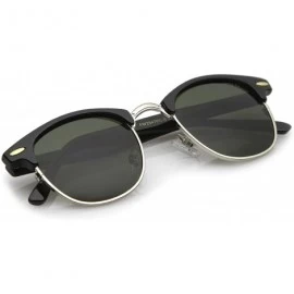 Rimless Classic Horn Rimmed Neutral Colored Lens Semi-Rimless Sunglasses 49mm - Black-silver / Green - CB12O3XOWZD $12.62