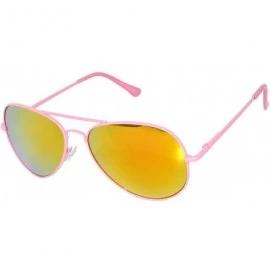 Aviator Classic Aviator Sunglasses Mirror Lens Colored Metal Frame with Spring Hinge - Pink_red_mirror_lens - CA1223Q2KN5 $17.37