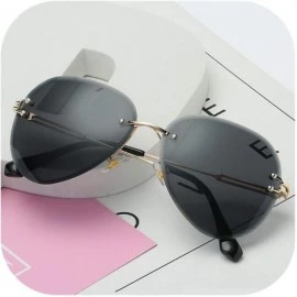 Rimless RimlSunglasses Women Design Sun Glasses Metal Farme Gradient Shades Cutting Lens Ladies Goggles UV400 BOX - Black - C...