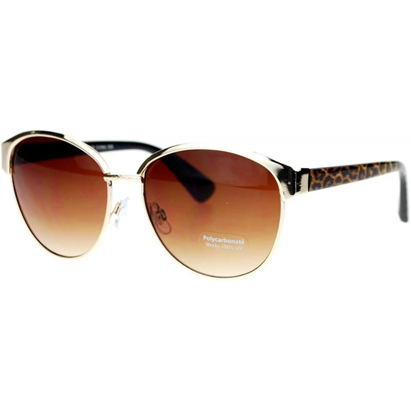 Wayfarer Womens Metal Half Horn Rim Look Retro Fashion Sunglasses - Gold Leopard - CR11ZP3CCPF $9.55