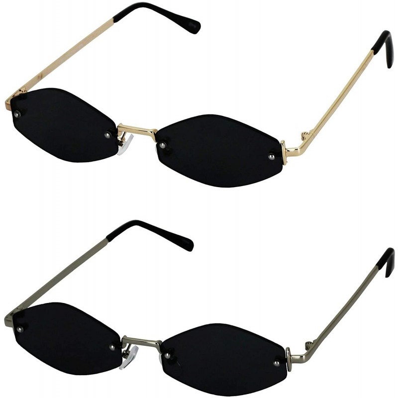 Goggle Vintage Small Narrow Rimless Oval Geometric Gold Diamond Hexagon Shape Mirrored and Color Tinted Sun Glasses - CR18WLD...
