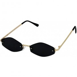 Goggle Vintage Small Narrow Rimless Oval Geometric Gold Diamond Hexagon Shape Mirrored and Color Tinted Sun Glasses - CR18WLD...