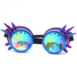 Round Retro Victorian Steampunk Goggles Rainbow Prism Kaleidoscope Glasses - Blue Purple(spike) - C718SQYSW7H $11.99