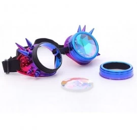 Round Retro Victorian Steampunk Goggles Rainbow Prism Kaleidoscope Glasses - Blue Purple(spike) - C718SQYSW7H $11.99