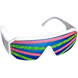 Shield Pink and Green Stripe Shield 140mm Sunglasses - White - CA11VGYDDUP $18.57