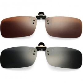 Oversized Polarized Clip on Sunglasses Unisex Frameless Rectangle Lens (2-Pack) - Black + Brown - CS18ETEI5GN $12.35