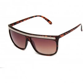 Wayfarer Women Retro Fashion Square Flat Top Sunglasses with Rhinestones - Brown - CP119E6ZUEJ $18.21