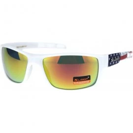 Rectangular Xloop Sunglasses American Flag Design Mens Rectangular Biker Shades UV 400 - White Flag (Orange Mirror) - CB192LC...