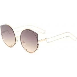 Round Color Mirror Stud Lens Wire Temple Rimless Round Cat Eye Sunglasses - Brown Smoke - CF1909DN26S $26.17