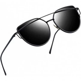 Oversized Cateye Sunglasses for Women - Metal Frame Flat Lens Womens Sunglasses Polarized - 2 Pack (Black+black) - C118Y2HN8L...