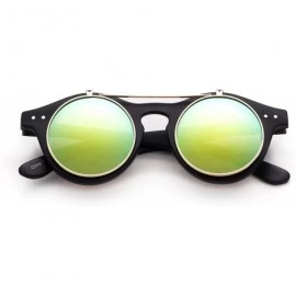 Round Classic Small Retro Steampunk Circle Flip Up Sunglasses Cool Retro - Matte/Orange - CT182S8GO4A $7.47