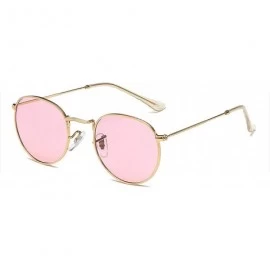 Oval Men Retro Sunglasses Metal Frame Gold Blue Mirror Sun Glasses Women Unisex UV400 - Gold With Pink - CR197Y6NN0I $22.13