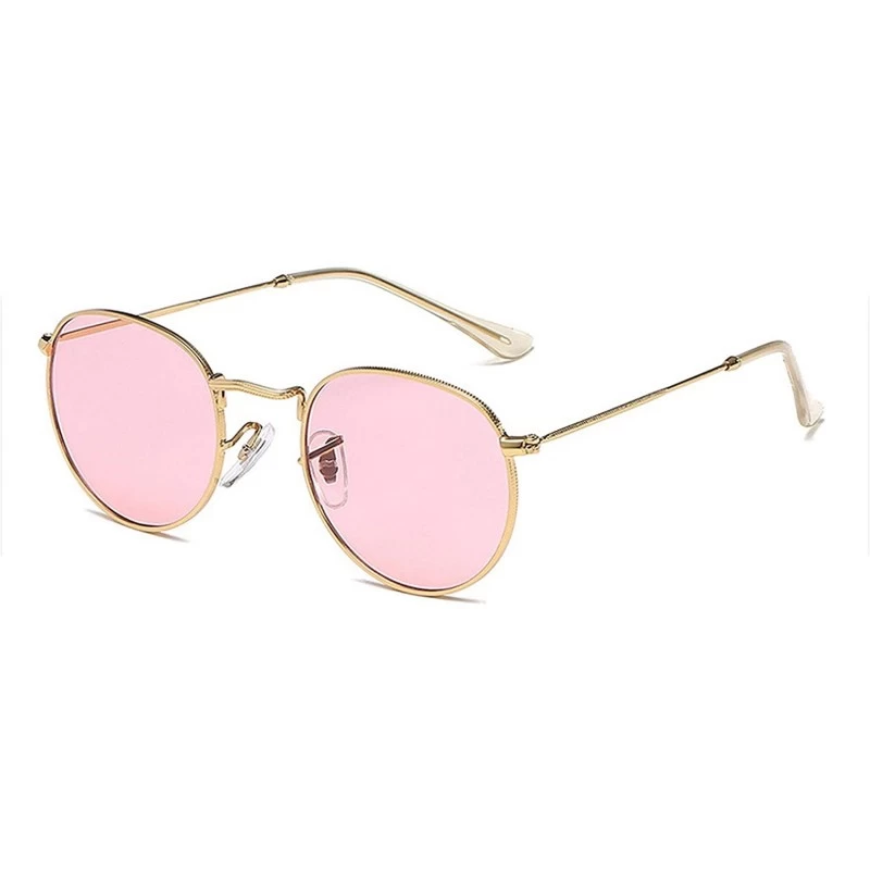 Oval Men Retro Sunglasses Metal Frame Gold Blue Mirror Sun Glasses Women Unisex UV400 - Gold With Pink - CR197Y6NN0I $22.13