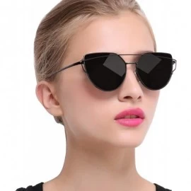 Oversized Cateye Sunglasses for Women - Metal Frame Flat Lens Womens Sunglasses Polarized - 2 Pack (Black+black) - C118Y2HN8L...