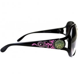 Rectangular Swirl Daisy Patina Concho Womens Western Sunglasses + Case - Black Pink - C918KQGNNK0 $23.63