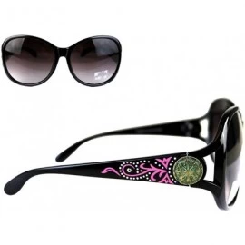 Rectangular Swirl Daisy Patina Concho Womens Western Sunglasses + Case - Black Pink - C918KQGNNK0 $44.90