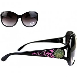 Rectangular Swirl Daisy Patina Concho Womens Western Sunglasses + Case - Black Pink - C918KQGNNK0 $23.63