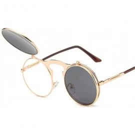 Oversized Retro Sunglasses Round Metal Frames Sun Glasses Women Men Eyewear Gold1 Black Gray - C2194O2SHLY $25.23