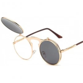 Oversized Retro Sunglasses Round Metal Frames Sun Glasses Women Men Eyewear Gold1 Black Gray - C2194O2SHLY $46.25