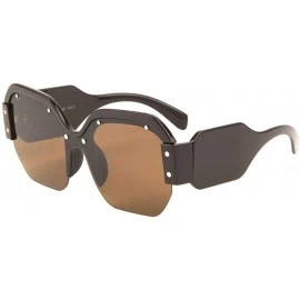 Oversized Oversized Semi Rimless One Piece Stud Geometric Lens Shield Thick Temple Sunglasses - Brown - CV19889MI82 $26.29