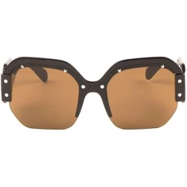 Oversized Oversized Semi Rimless One Piece Stud Geometric Lens Shield Thick Temple Sunglasses - Brown - CV19889MI82 $12.96