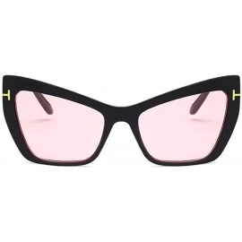 Rectangular Unisex Sunglasses Fashion Bright Black Grey Drive Holiday Rectangle Non-Polarized UV400 - Bright Black Pink - CX1...